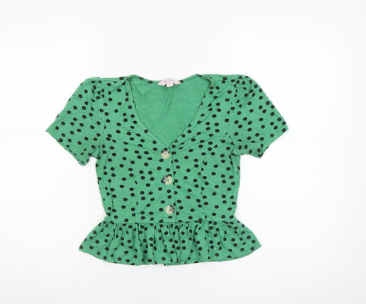 Miss Selfridge Petites Green Polka Dot Cropped Blouse UK 4