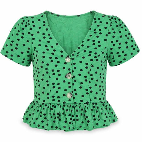 Miss Selfridge Petites Green Polka Dot Cropped Blouse UK 4