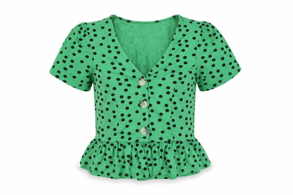 Miss Selfridge Petites Green Polka Dot Cropped Blouse UK 4