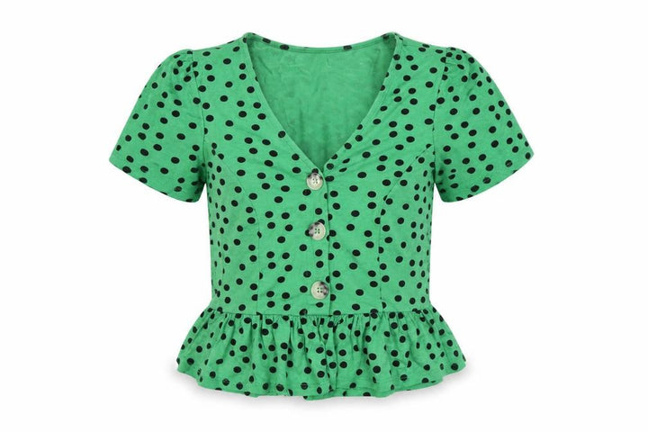 Miss Selfridge Petites Green Polka Dot Cropped Blouse UK 4