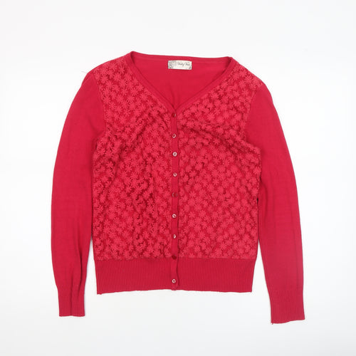 Voulez Vous Women’s Red V-Neck Floral Knit Cardigan Size S