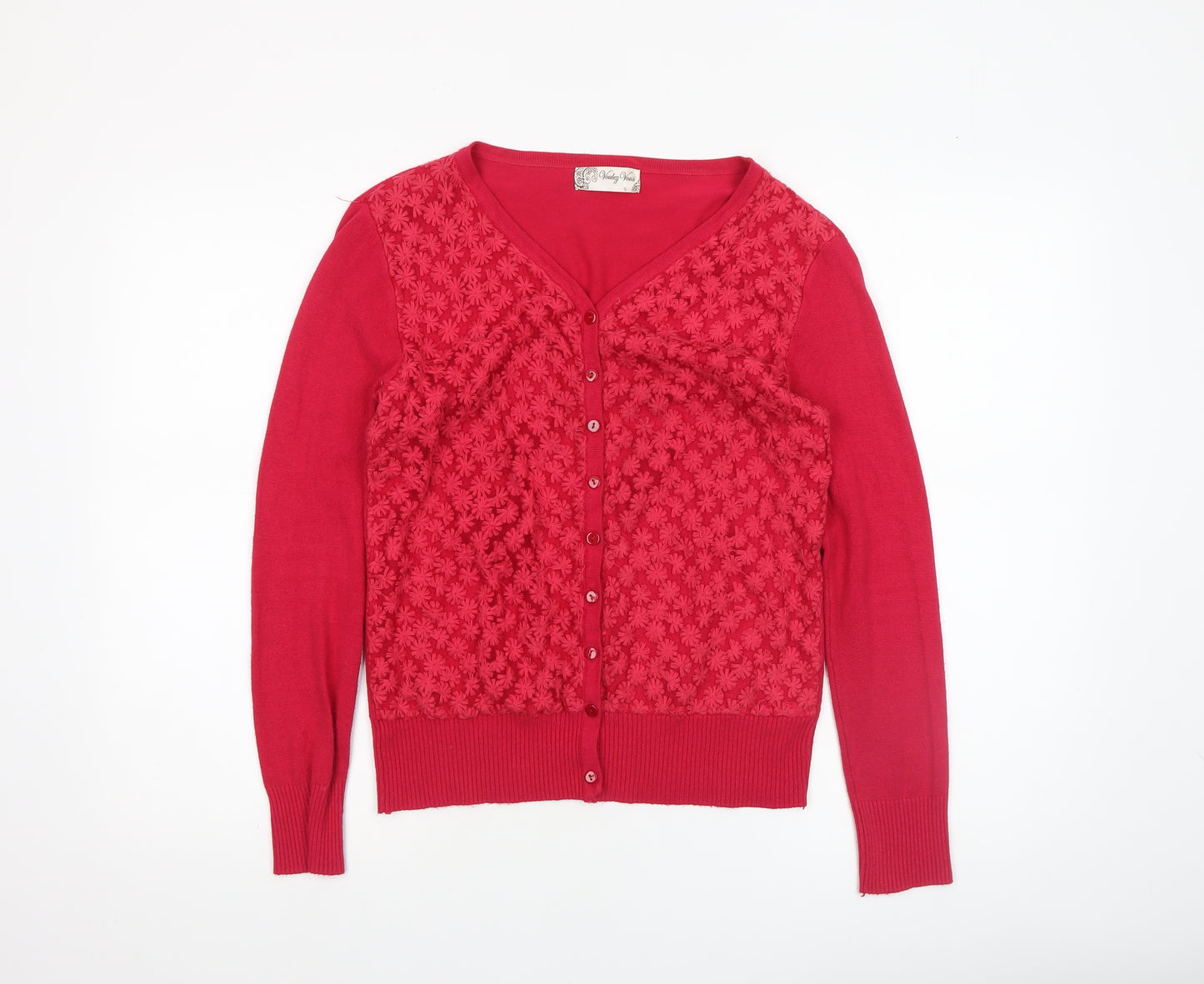 Voulez Vous Women’s Red V-Neck Floral Knit Cardigan Size S