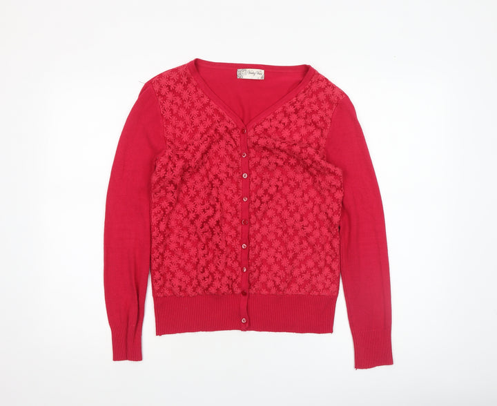 Voulez Vous Women’s Red V-Neck Floral Knit Cardigan Size S