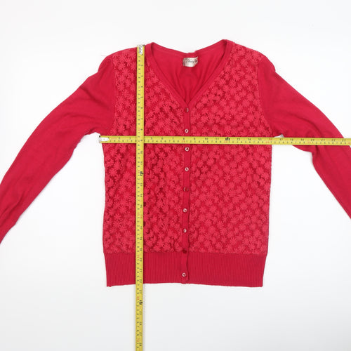 Voulez Vous Women’s Red V-Neck Floral Knit Cardigan Size S