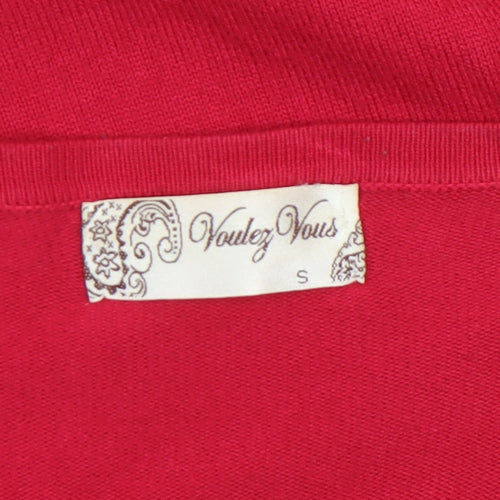 Voulez Vous Women’s Red V-Neck Floral Knit Cardigan Size S