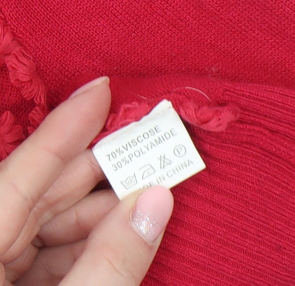 Voulez Vous Women’s Red V-Neck Floral Knit Cardigan Size S
