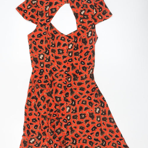 Topshop Women’s Orange Leopard Print A-Line Short Dress UK 8