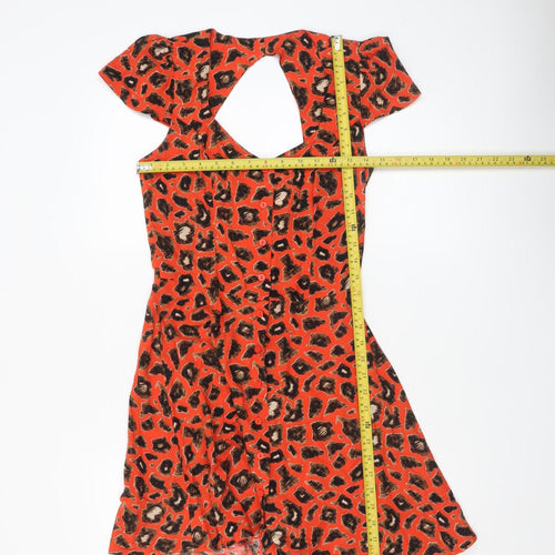 Topshop Women’s Orange Leopard Print A-Line Short Dress UK 8