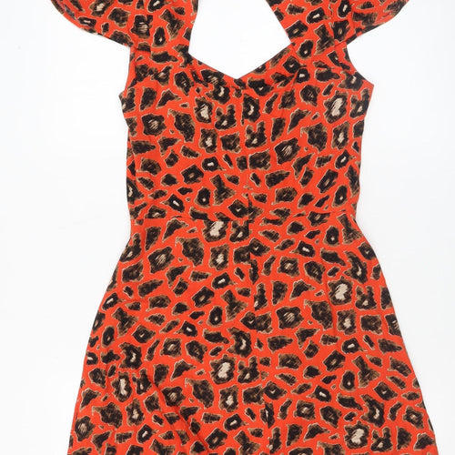 Topshop Women’s Orange Leopard Print A-Line Short Dress UK 8