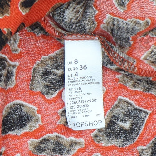 Topshop Women’s Orange Leopard Print A-Line Short Dress UK 8