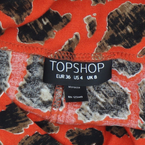 Topshop Women’s Orange Leopard Print A-Line Short Dress UK 8