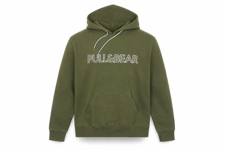 Pull&Bear Men's Green Pullover Hoodie Size S Graphic Logo Fleece