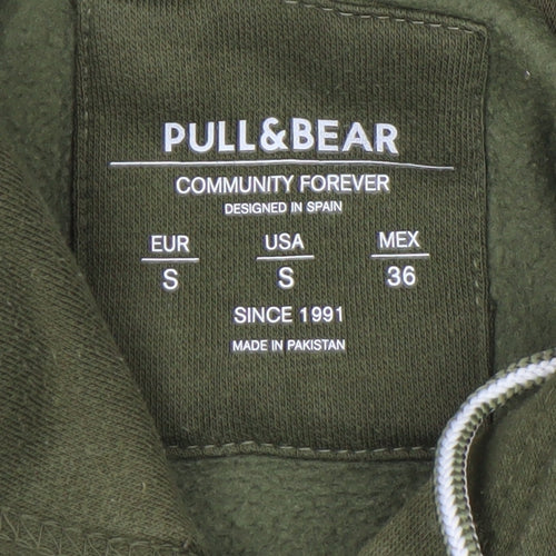 Pull&Bear Men's Green Pullover Hoodie Size S Graphic Logo Fleece
