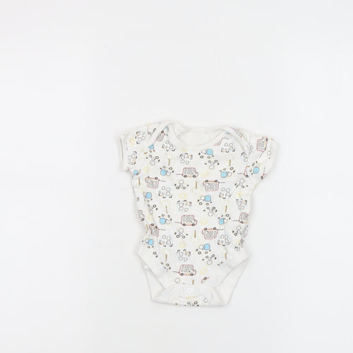 George Unisex Baby White 0-3 Months Cotton Vehicle Print Babygrow