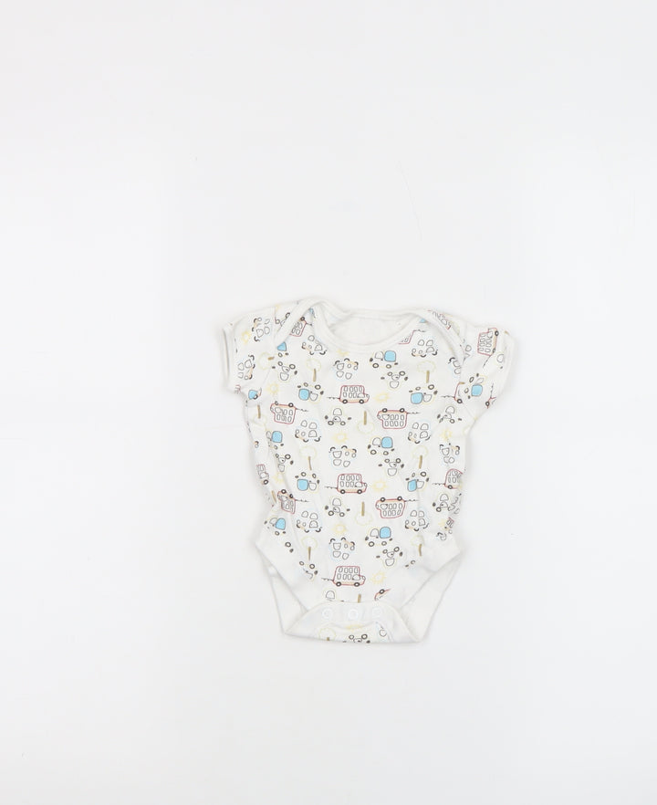 George Unisex Baby White 0-3 Months Cotton Vehicle Print Babygrow