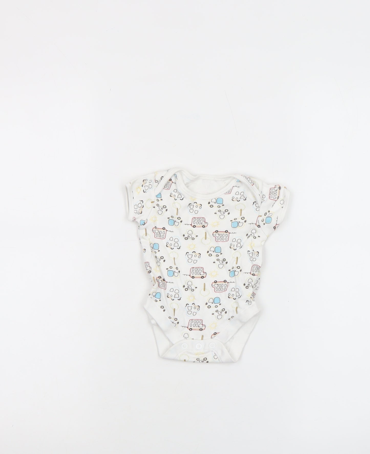 George Unisex Baby White 0-3 Months Cotton Vehicle Print Babygrow