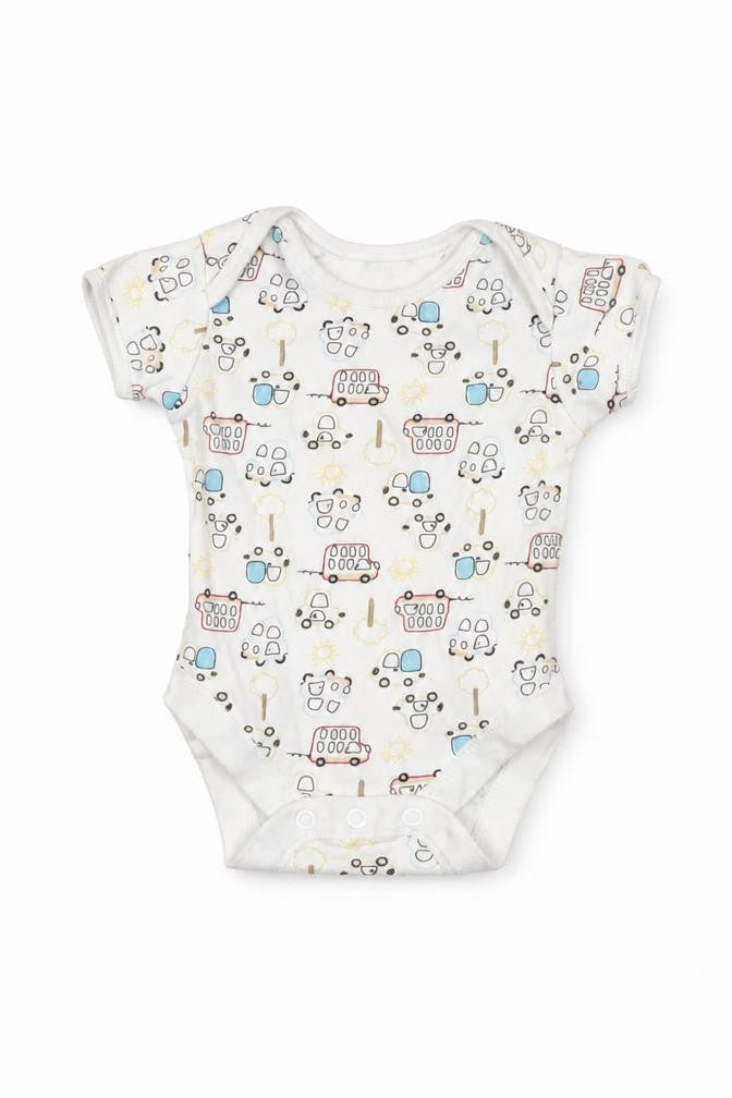 George Unisex Baby White 0-3 Months Cotton Vehicle Print Babygrow