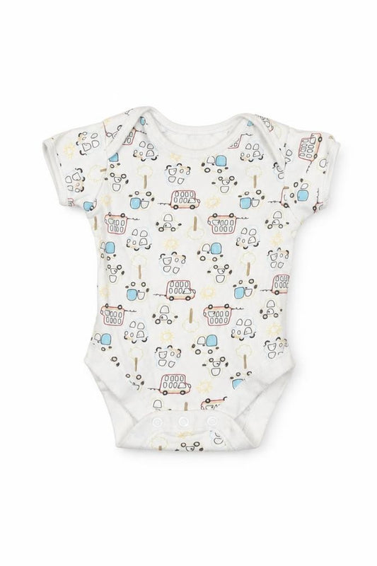 George Unisex Baby White 0-3 Months Cotton Vehicle Print Babygrow