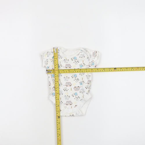 George Unisex Baby White 0-3 Months Cotton Vehicle Print Babygrow