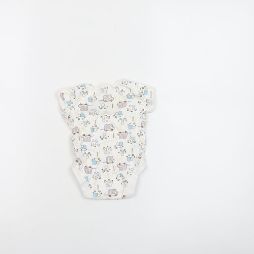 George Unisex Baby White 0-3 Months Cotton Vehicle Print Babygrow