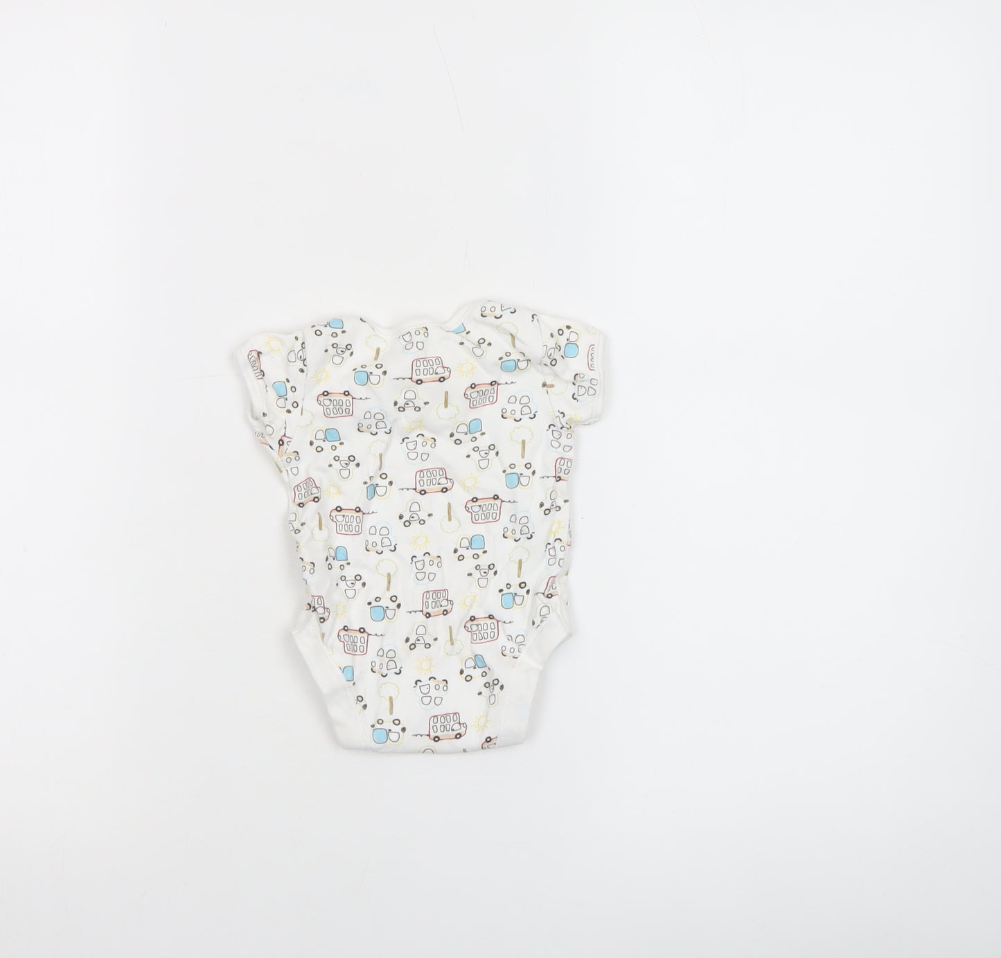 George Unisex Baby White 0-3 Months Cotton Vehicle Print Babygrow