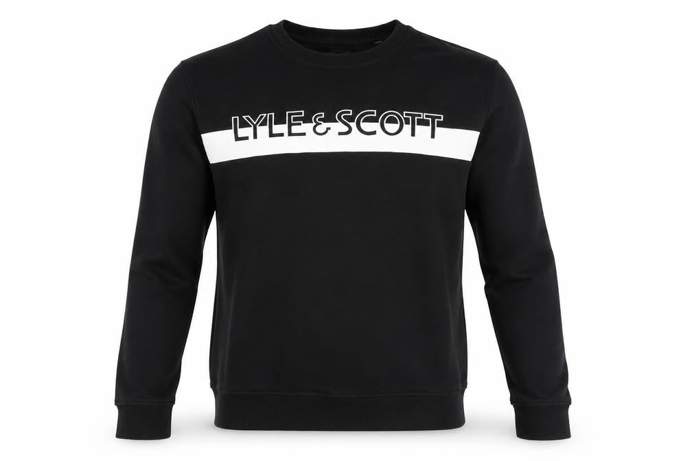 Front view of Lyle & Scott Men's Black M Crew Neck Pullover Sweatshirt