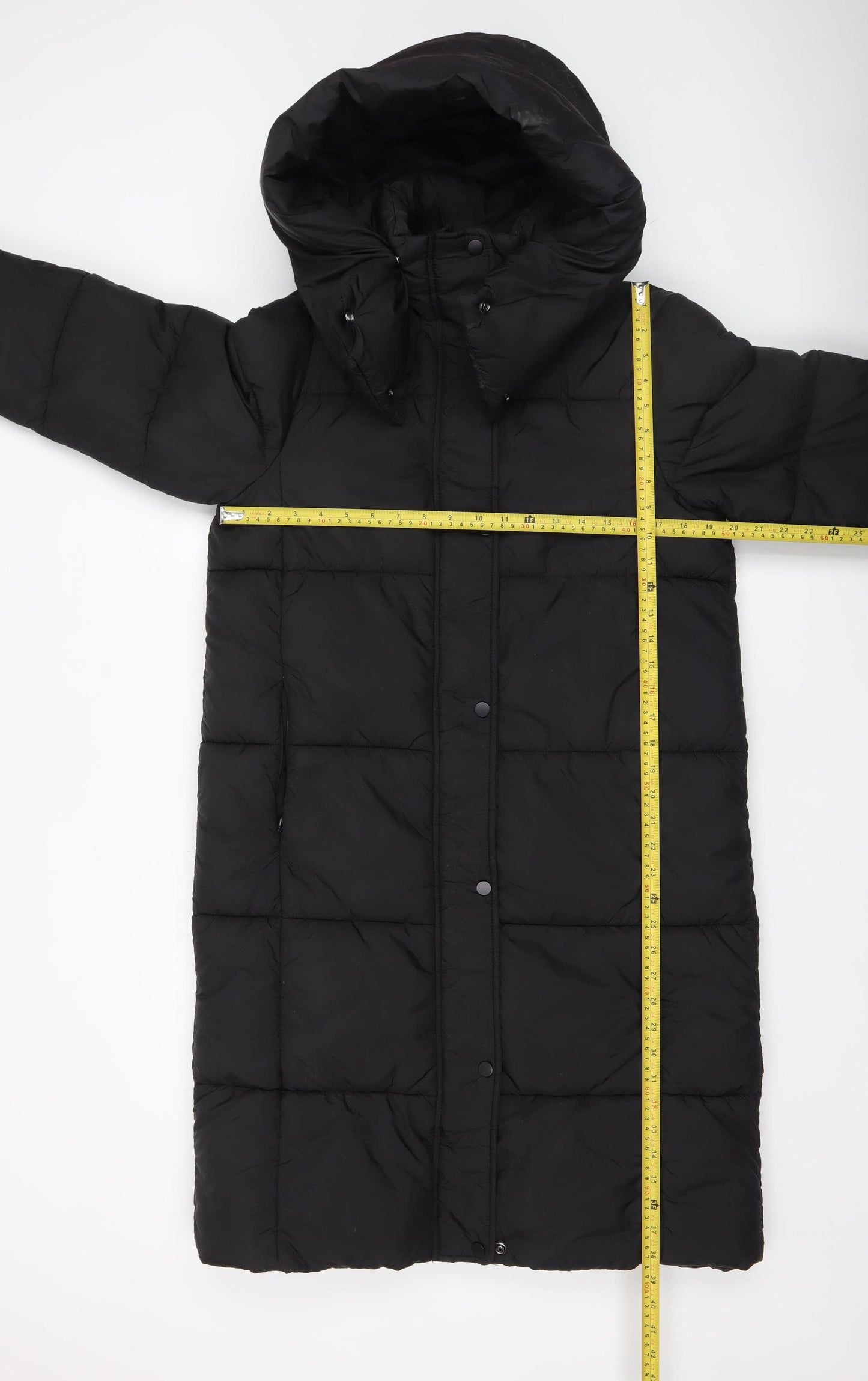 Primark Womens Black Long Puffer Coat XS Hooded Quilted Winter Jacket