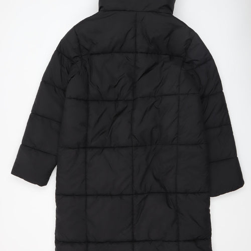 Primark Womens Black Long Puffer Coat XS Hooded Quilted Winter Jacket