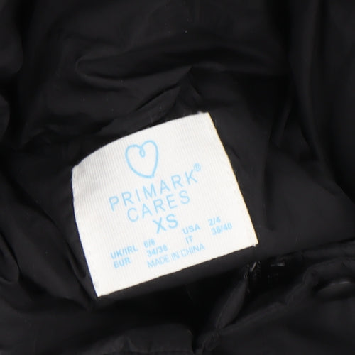 Primark Womens Black Long Puffer Coat XS Hooded Quilted Winter Jacket