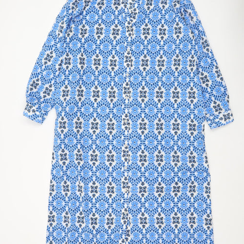 Zara Women Blue Geometric Cotton Shift Knee Length Dress Size 14