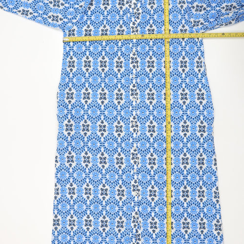 Zara Women Blue Geometric Cotton Shift Knee Length Dress Size 14