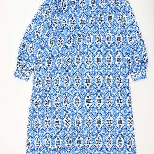 Zara Women Blue Geometric Cotton Shift Knee Length Dress Size 14