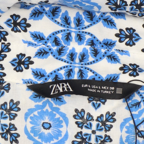 Zara Women Blue Geometric Cotton Shift Knee Length Dress Size 14