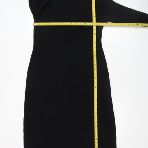 Uniqlo Women Black L Knit Bodycon Midi Dress Long Sleeve V-Neck