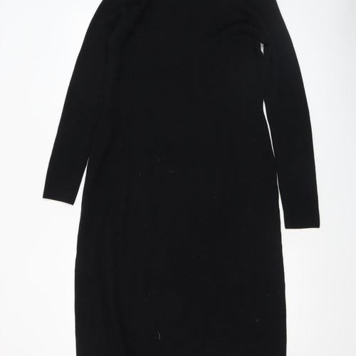 Uniqlo Women Black L Knit Bodycon Midi Dress Long Sleeve V-Neck