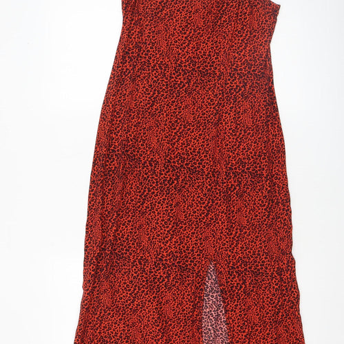 New Look Women Red Leopard Print Midi Slip Dress Size 6