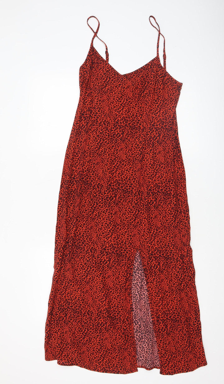New Look Women Red Leopard Print Midi Slip Dress Size 6