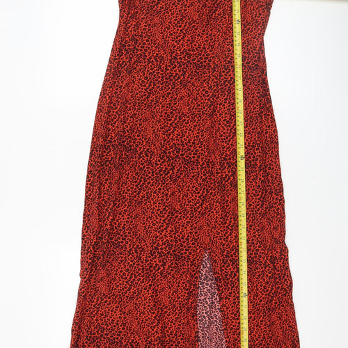 New Look Women Red Leopard Print Midi Slip Dress Size 6