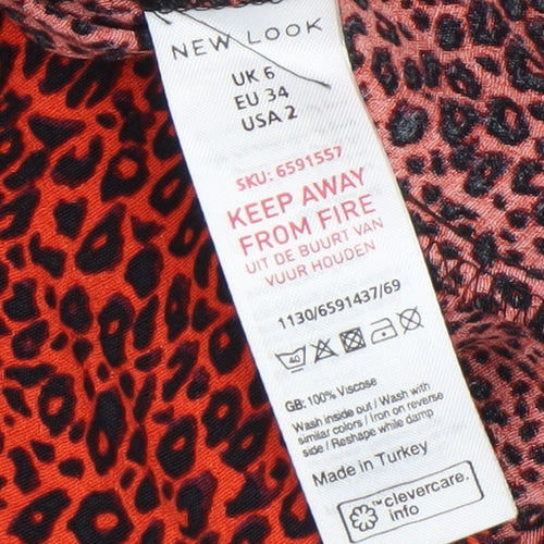 New Look Women Red Leopard Print Midi Slip Dress Size 6