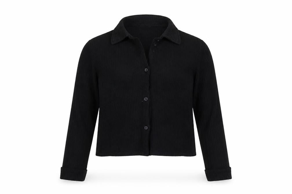 Front view of Firetrap Women's Black Cropped Button-Up Shirt, size 14