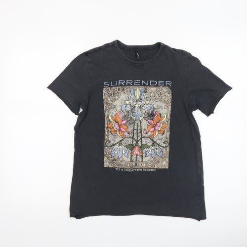 ONLY Women's Black Floral Graphic T-Shirt S Regular Fit Cotton