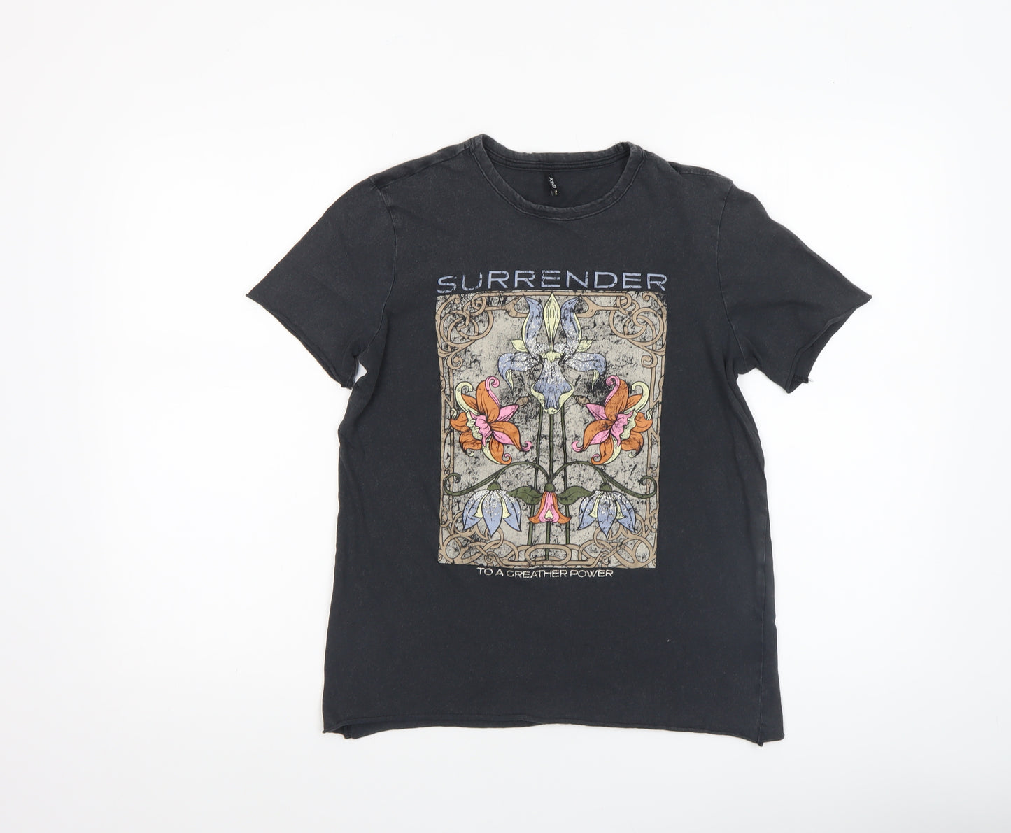 ONLY Women's Black Floral Graphic T-Shirt S Regular Fit Cotton