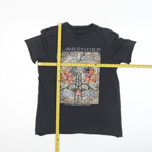 ONLY Women's Black Floral Graphic T-Shirt S Regular Fit Cotton