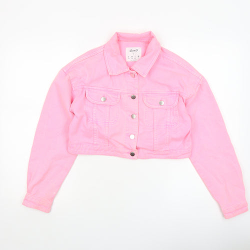 Denim Co Women’s Pink Cropped Denim Jacket Size 6 Casual Button Up
