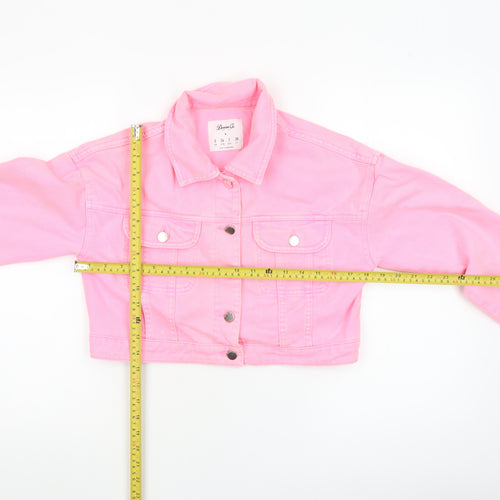 Denim Co Women’s Pink Cropped Denim Jacket Size 6 Casual Button Up