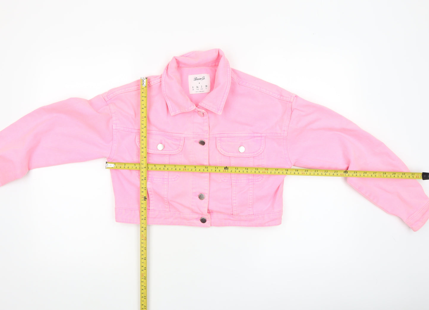 Denim Co Women’s Pink Cropped Denim Jacket Size 6 Casual Button Up