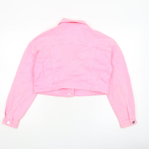 Denim Co Women’s Pink Cropped Denim Jacket Size 6 Casual Button Up