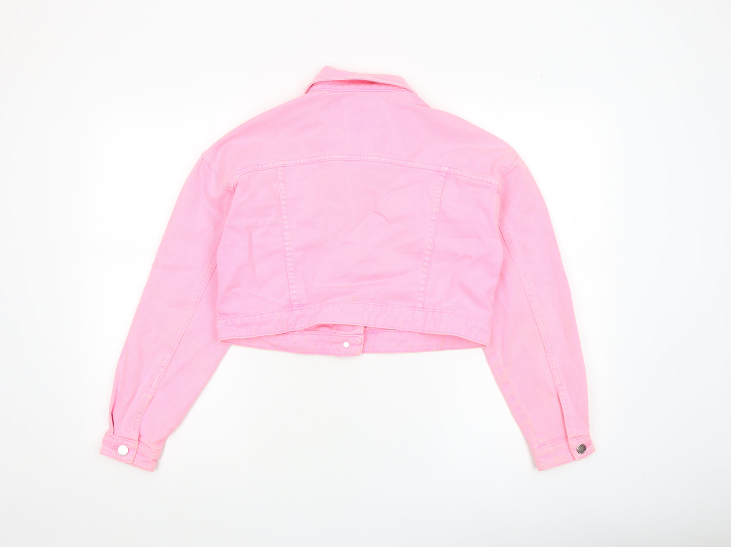 Denim Co Women’s Pink Cropped Denim Jacket Size 6 Casual Button Up