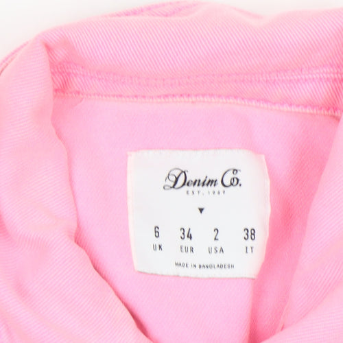 Denim Co Women’s Pink Cropped Denim Jacket Size 6 Casual Button Up