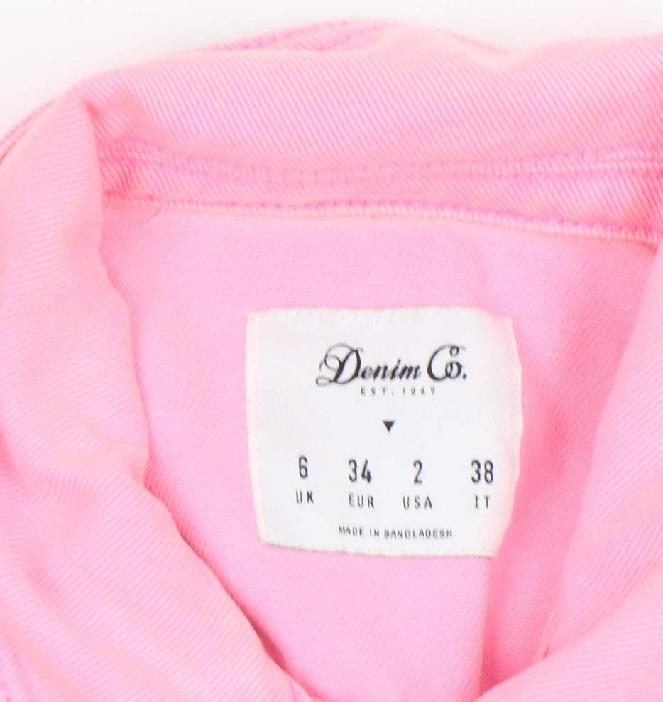 Denim Co Women’s Pink Cropped Denim Jacket Size 6 Casual Button Up